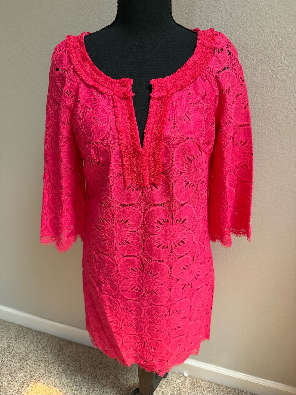 Trina Turk Hot Pink Crochet Lace Shift Dress